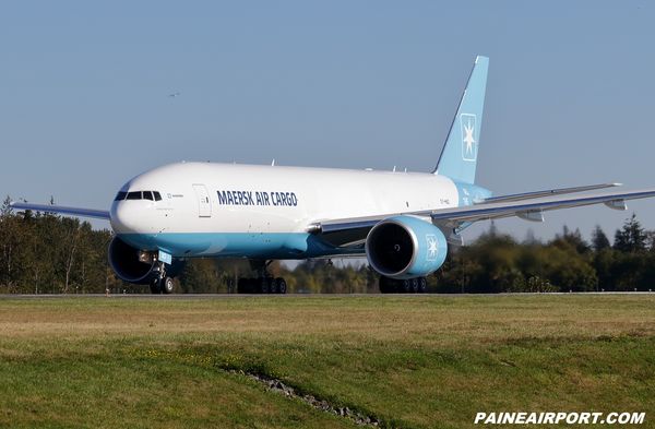 maersk boeing 777 plane on runway