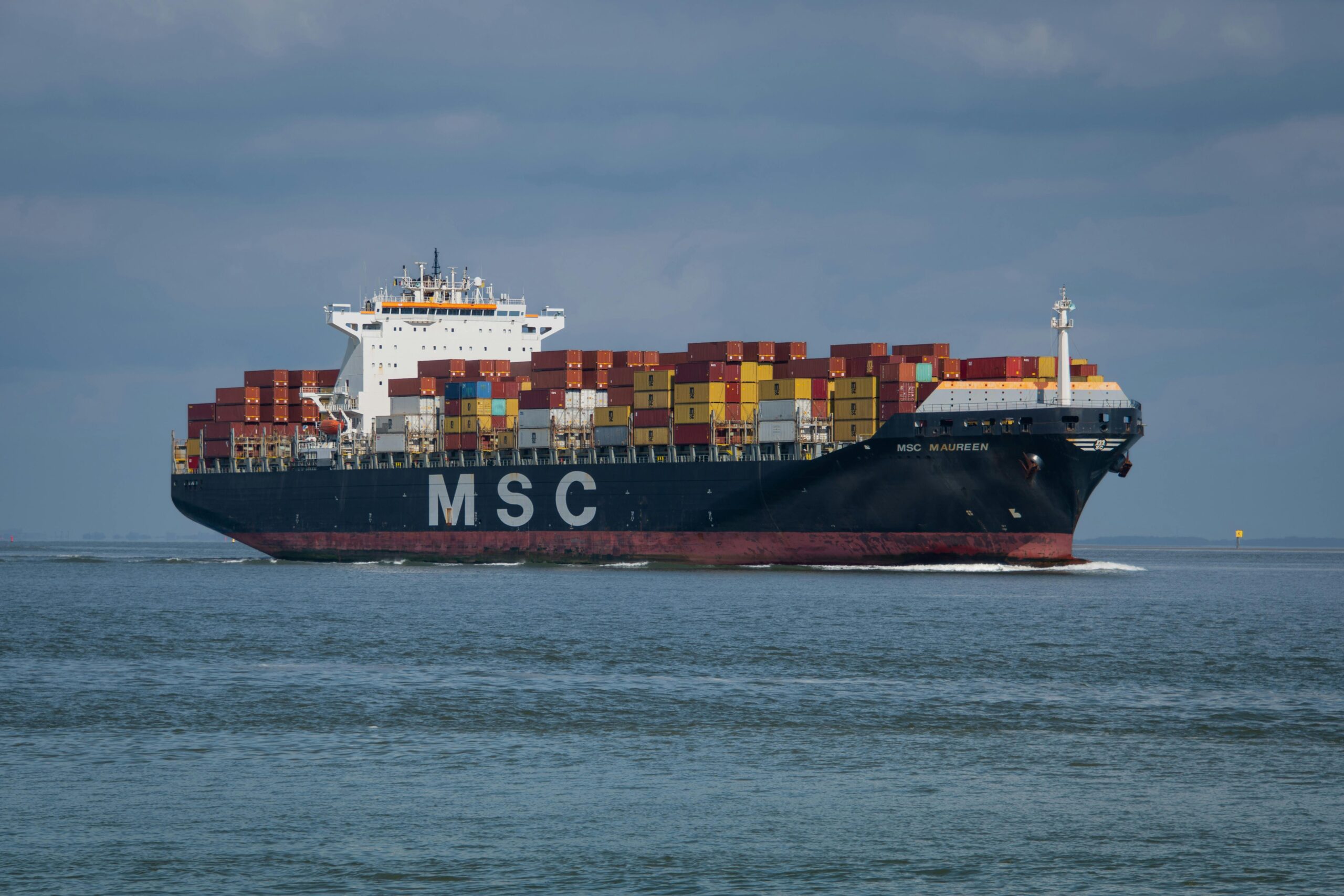 The MSC ship sailing in the sea.