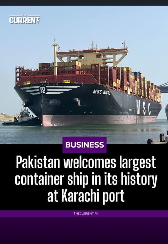 Largest MSC container ship entering Pakistan seaport.